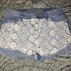 Flowered front Denim shorts